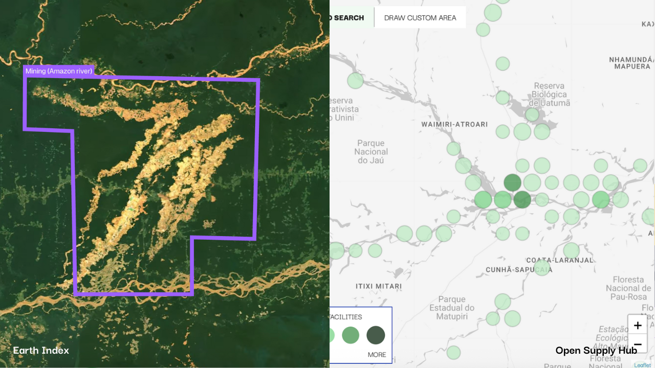 Side-by-side images of a selection from Earth Index (left) and Open Supply Hub (right).
